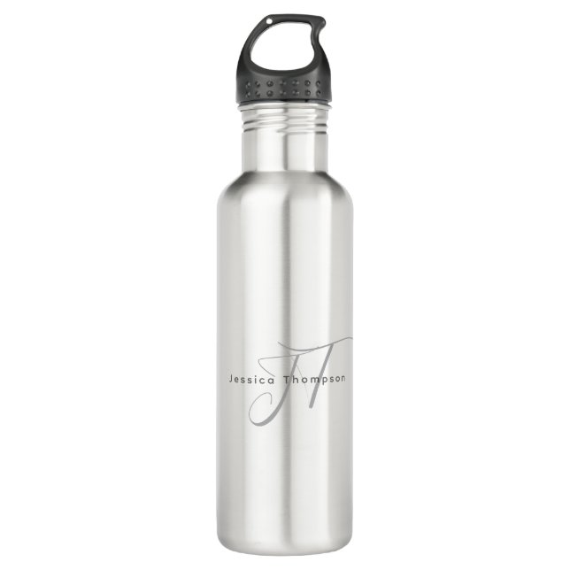 Modern Elegant Plain Professional Name Monogram 710 Ml Water Bottle (Front)