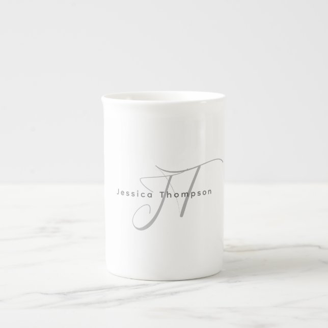 Modern Elegant Plain Professional Name Monogram Bone China Mug (Front)