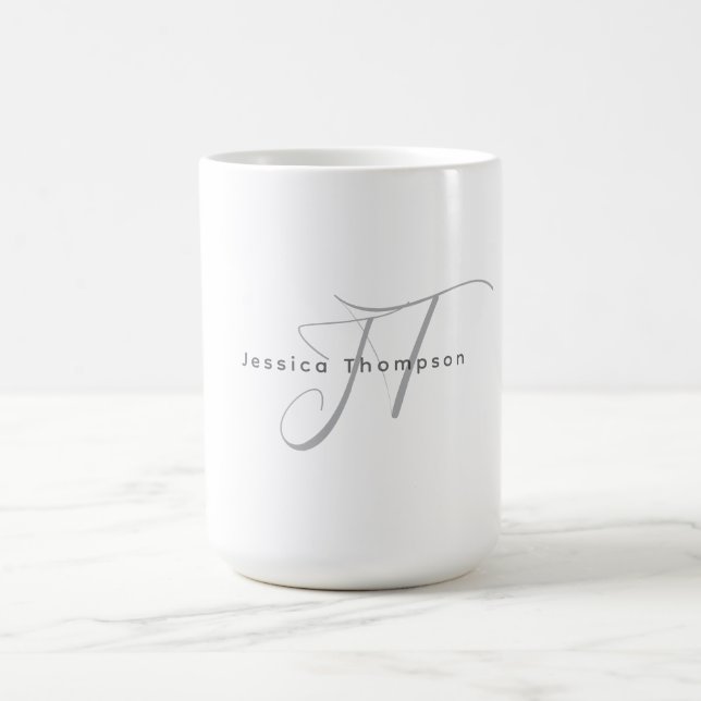 Modern Elegant Plain Professional Name Monogram Coffee Mug (Center)