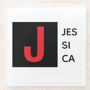 Modern Elegant Plain Professional Name Monogram Glass Coaster