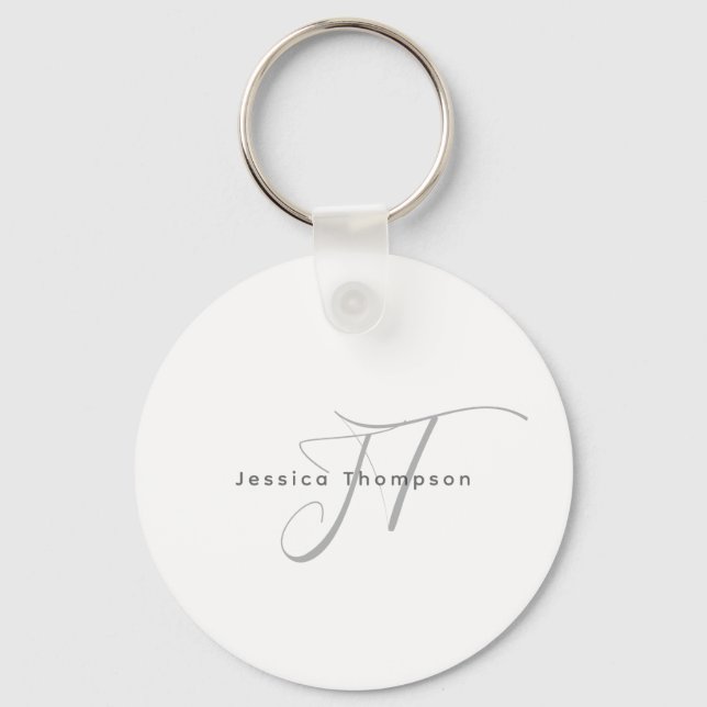 Modern Elegant Plain Professional Name Monogram Key Ring (Front)