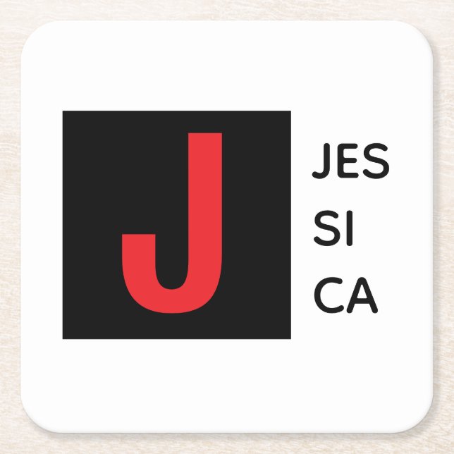 Modern Elegant Plain Professional Name Monogram Square Paper Coaster (Front)