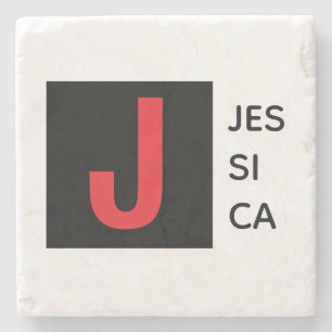 Modern Elegant Plain Professional Name Monogram Stone Coaster