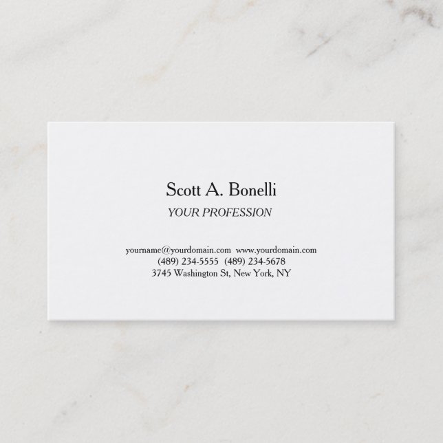 Modern Elegant Plain Simple White Special Business Card (Front)