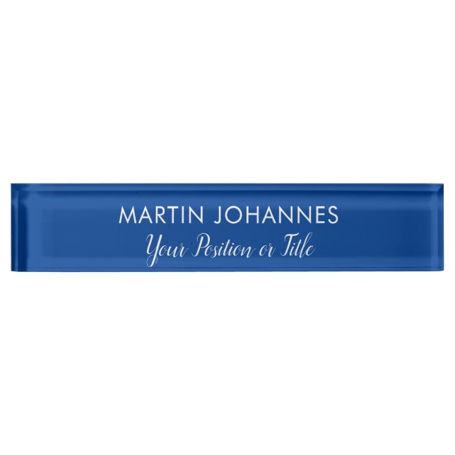 Modern Elegant Plain Stylish Blue Minimalist Nameplate (Front)