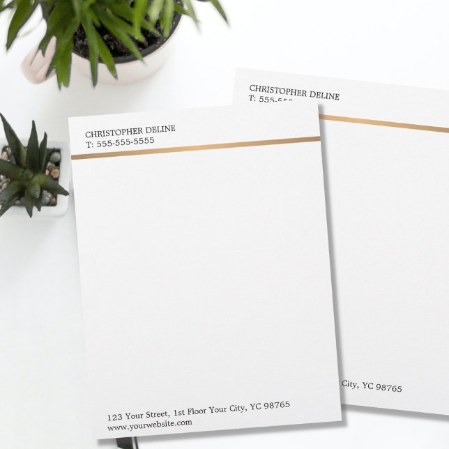 Modern Elegant Plain White Faux Copper Line Custom Letterhead (Creator Uploaded)