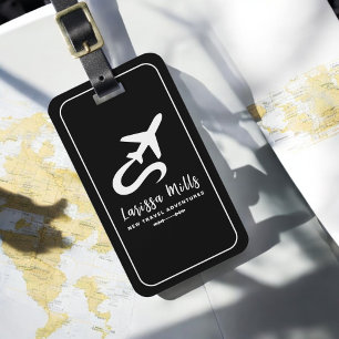 Modern Elegant Plane Black White Luggage Tag