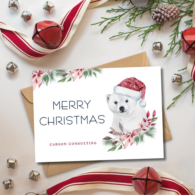 Modern Elegant Polar Bear Merry Christmas Business Holiday Card (Creator Uploaded)