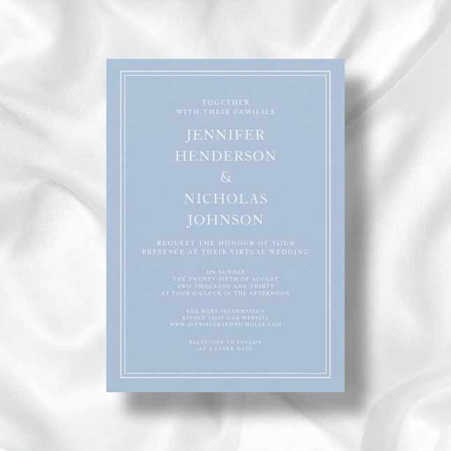 Modern Elegant Powder Blue Virtual Wedding Invitation (Front)