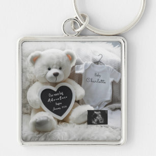 Modern Elegant Pregnancy Announcement Keepsake  Key Ring