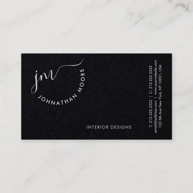 Modern Elegant Premium Black Curvature Monogram Business Card (Front)