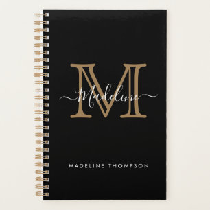 Modern Elegant Professional Black Gold Monogram Planner