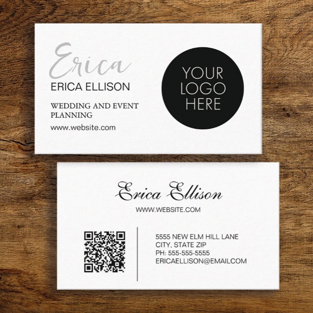 Modern Elegant Professional Business QR Code Logo Card (White business card with your logo and QR code)
