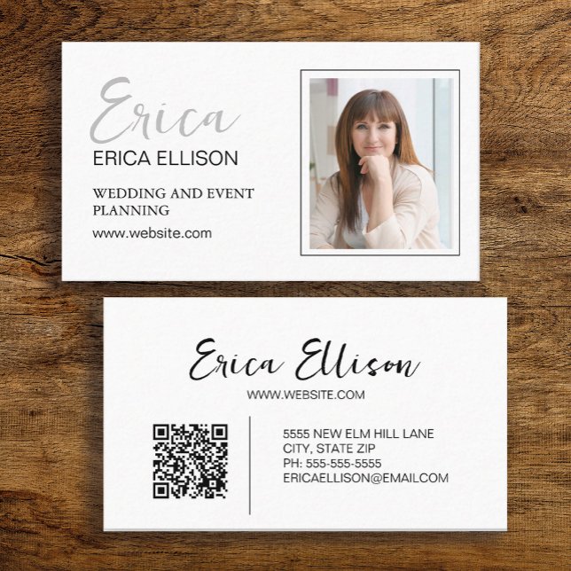 Modern Elegant Professional Business QR Code Photo Business Card (Professional, modern business card with your photo and QR code)