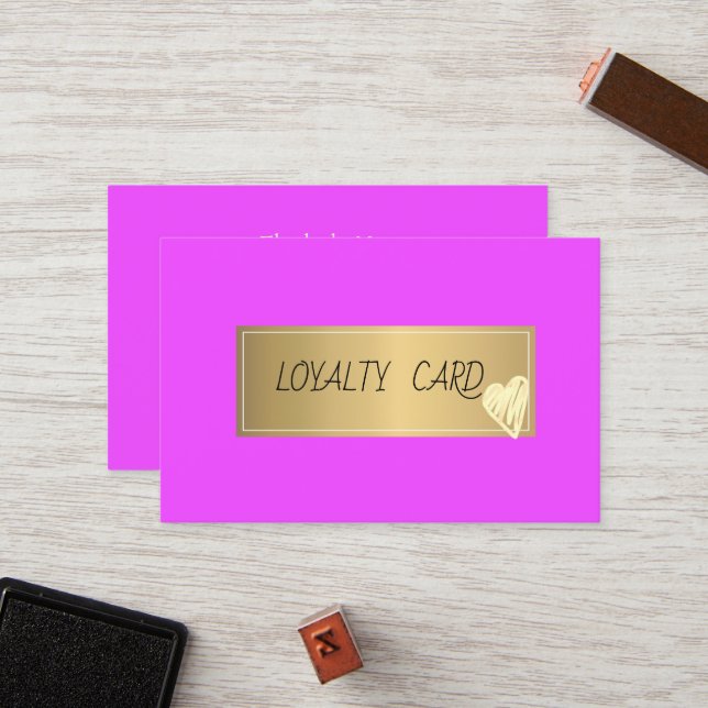 Modern Elegant Professional Frame,Gold Heart Pink Loyalty Card (Front/Back In Situ)