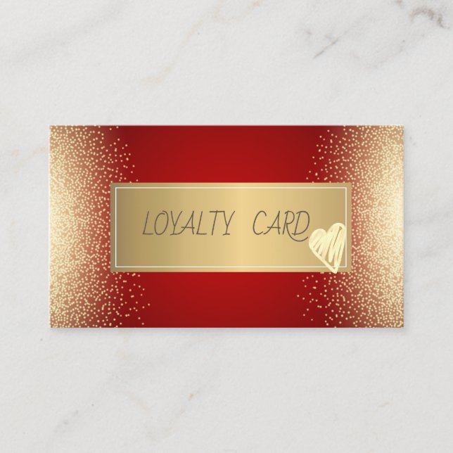 Modern Elegant Professional Frame,Gold Heart Red Loyalty Card (Front)