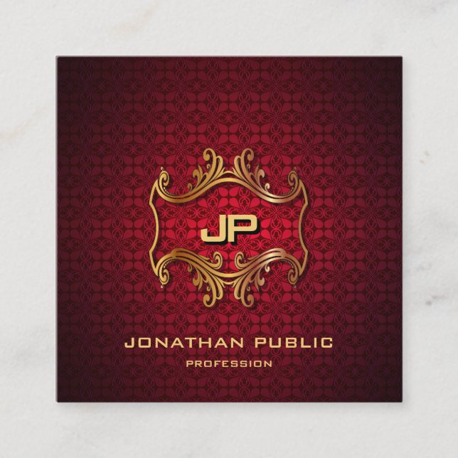 Modern Elegant Professional Gold Monogram Luxury Square Business Card (Front)