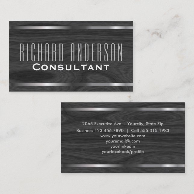 Modern Elegant Professional Grey Wood Metal Look Business Card (Front/Back)