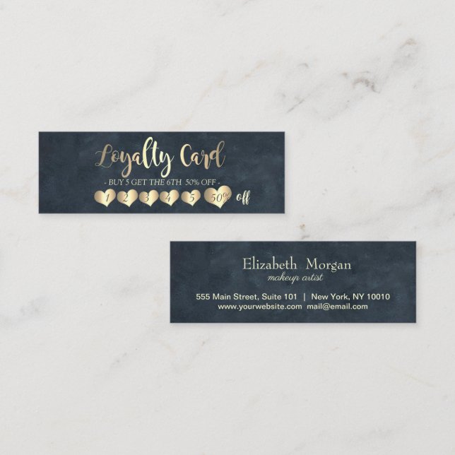 Modern Elegant Professional Hearts Dark Blue Loyalty Card (Front/Back)