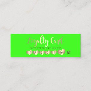 Modern Elegant Professional Hearts Neon Green Loyalty Card