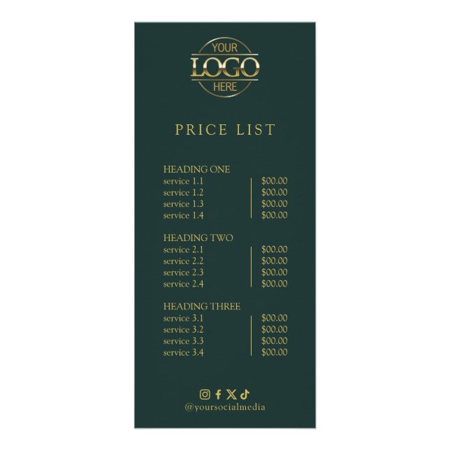 Modern Elegant Professional Logo Menu Price List (Front)