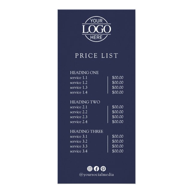 Modern Elegant Professional Logo Menu Price List (Front)