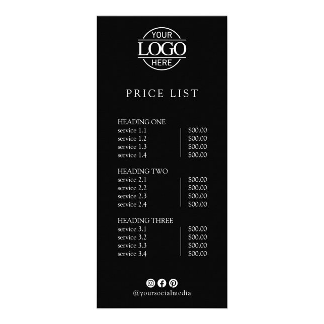 Modern Elegant Professional Logo Menu Price List (Front)