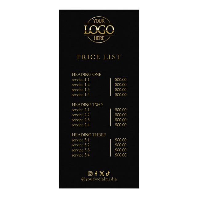 Modern Elegant Professional Logo Menu Price List (Front)