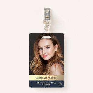 Modern Elegant Professional Luxury Blue Gold ID Badge