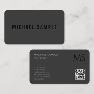 Modern Elegant Professional QR Code Monogram Black Business Card