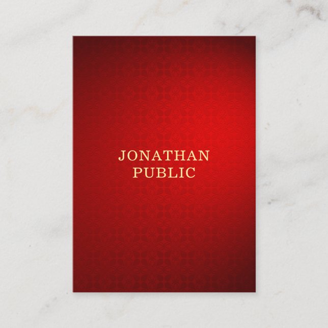 Modern Elegant Professional Red Damask Gold Text Business Card (Front)