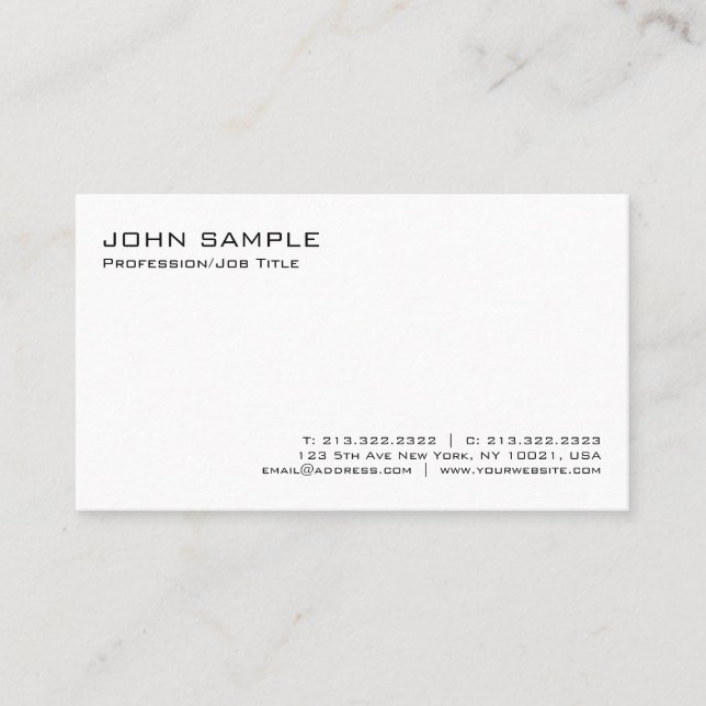Modern Elegant Professional White Minimalist Plain Business Card (Front)