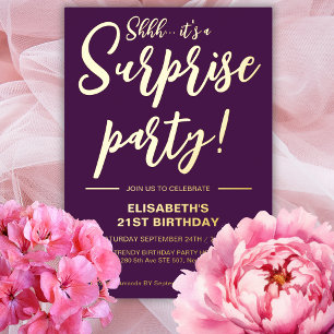Modern Elegant Purple 21st Surprise Birthday