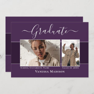 Modern   Elegant Purple 2 Photo Graduation Announcement