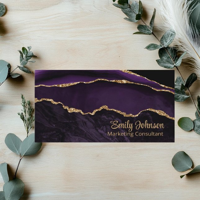Modern Elegant Purple Agate Gold Glitter Business Card (Creator Uploaded)