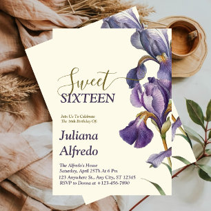 Modern Elegant Purple Beige Floral Sweet Sixteen16 Invitation