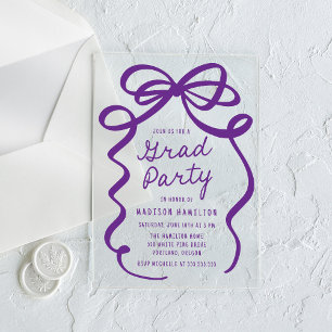 Modern Elegant Purple Bow Graduation Party Acrylic Invitations