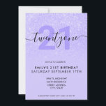 Modern Elegant Purple Glitter 21st Birthday Invitation<br><div class="desc">Modern girly feminine purple 21st Birthday Invitation. Minimalist 21st birthday invitation template design featuring elegant calligraphy hand lettered script font and purple glitter design.</div>