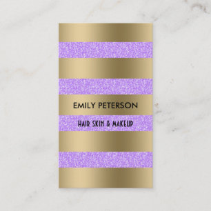 Modern Elegant Purple Glitter And Gold Stripes Business Card