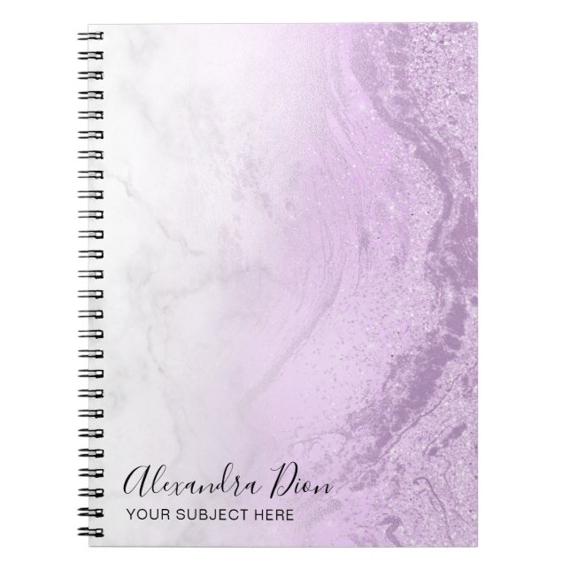 Modern elegant purple glitter marble makeup artist notebook (Front)