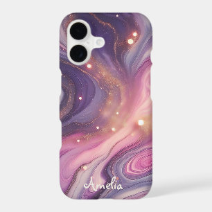 Modern Elegant Purple Gold Marble Personalised Nam