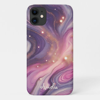 Modern Elegant Purple Gold Marble Personalised Nam Case-Mate iPhone Case