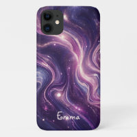 Modern Elegant Purple Gold Marble Personalised Nam