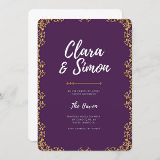 Modern Elegant Purple Gold Wedding Invitation