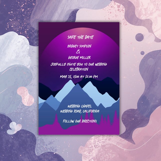 modern elegant purple moon landscape wedding cards (Creator Uploaded)