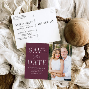 Modern Elegant Purple Photo Save the Date Announcement Postcard