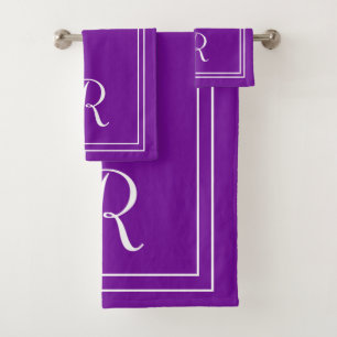 Modern Elegant Purple & White Monogram Bath Towel Set
