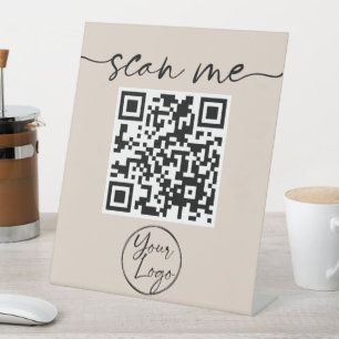 Modern Elegant QR Code Beige Pedestal Sign