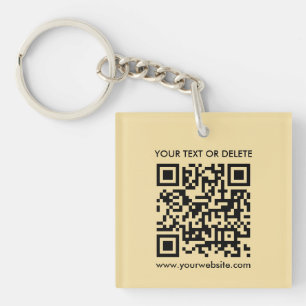 Modern Elegant QR Code Gold Double Sided Square Key Ring
