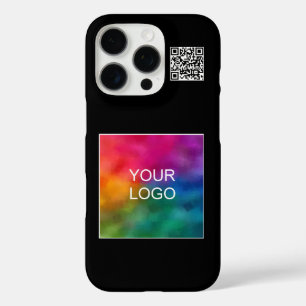 Modern Elegant QR Code Upload Your Own Logo Black iPhone 16 Pro Case